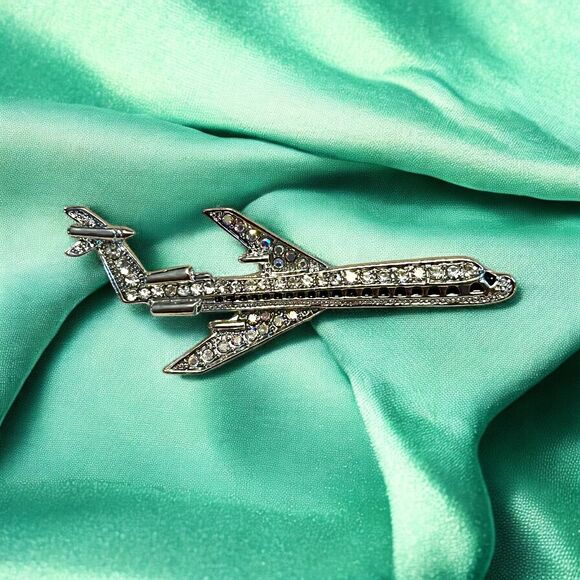 Dazzling Rhinestone Airplane Brooch Pin with Inlaid Design - Picture 3 of 4